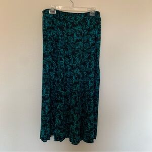 Liz Baker Teal and Black Floral-Print Paisley Maxi Skirt XL Flowy Lightweight